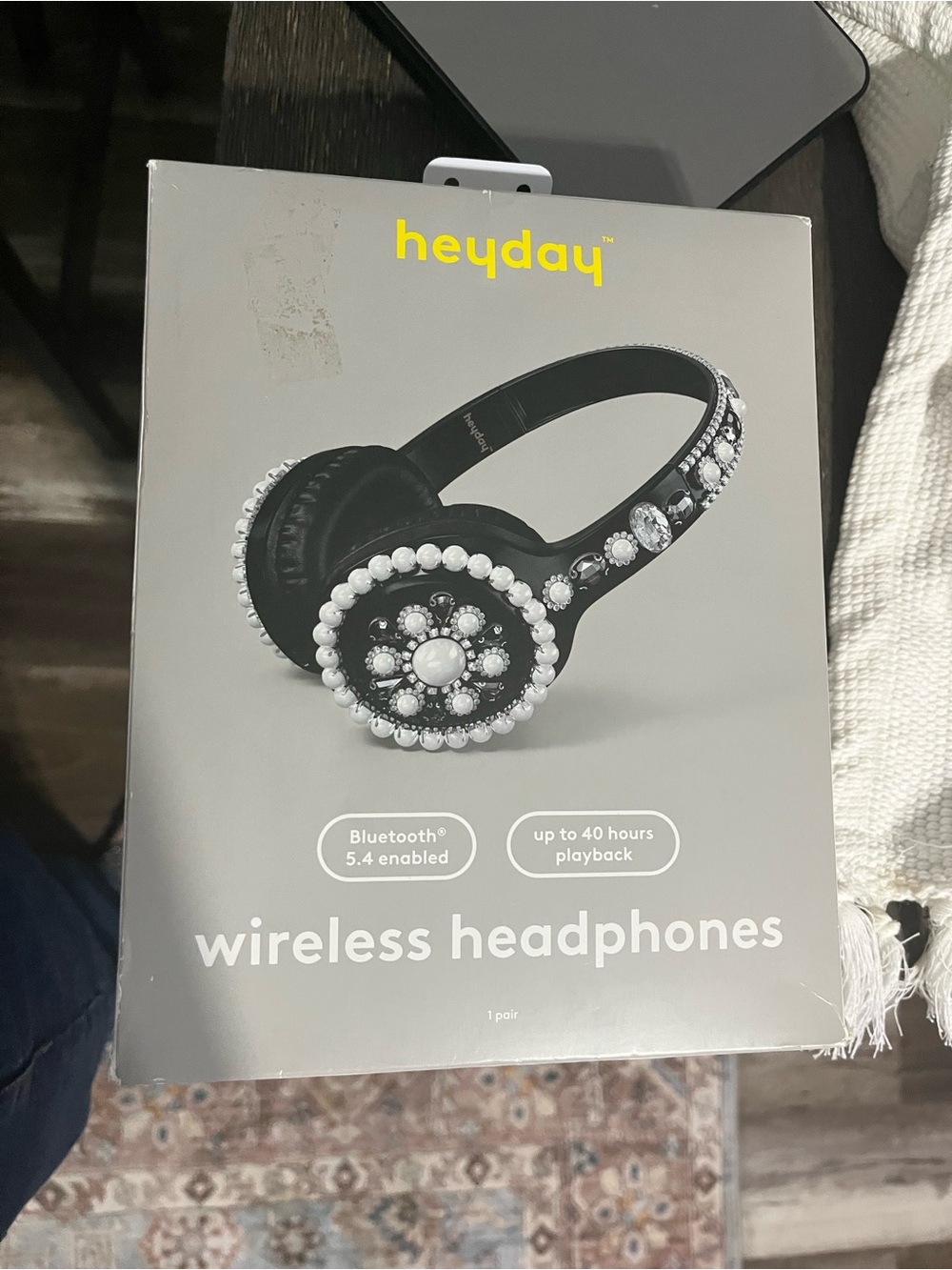 heyday Black Wireless Over-Ear Headphones with Pearl and Crystal Accents